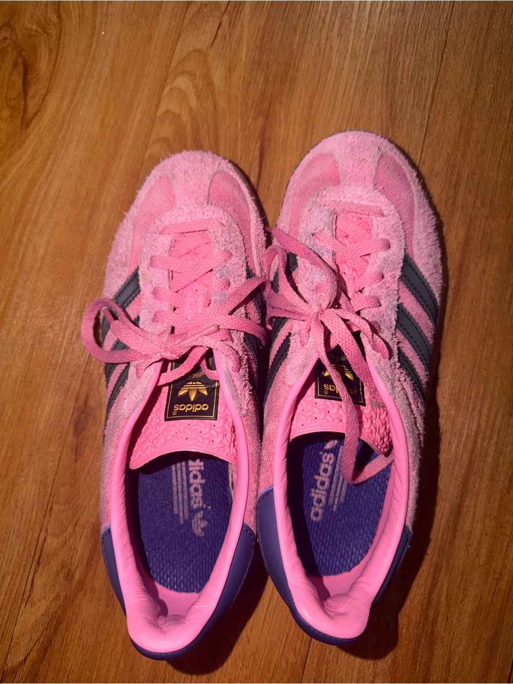 adidas Pink Suede Sneakers with Black Stripes